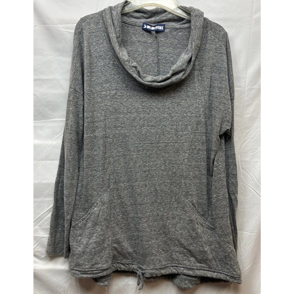 Ink Love And Peace 1X Gray Cowl Pockets Drawstring Tunic Sweatshirt Boho